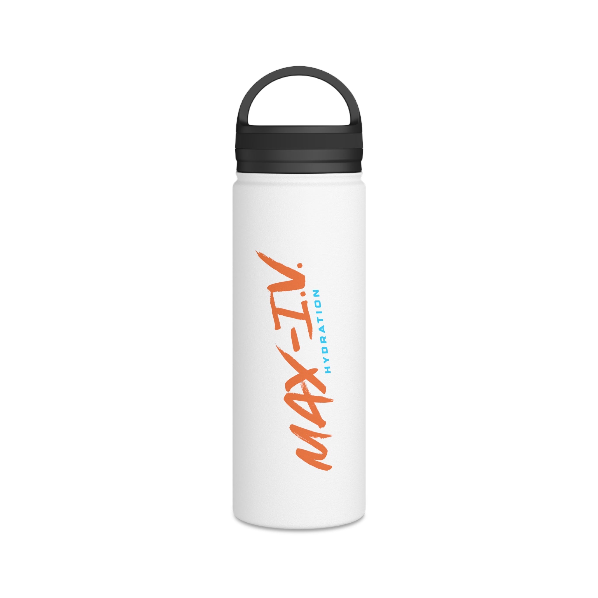 Max-IV Stainless Steel Water Bottle (orange logo), Handle Lid